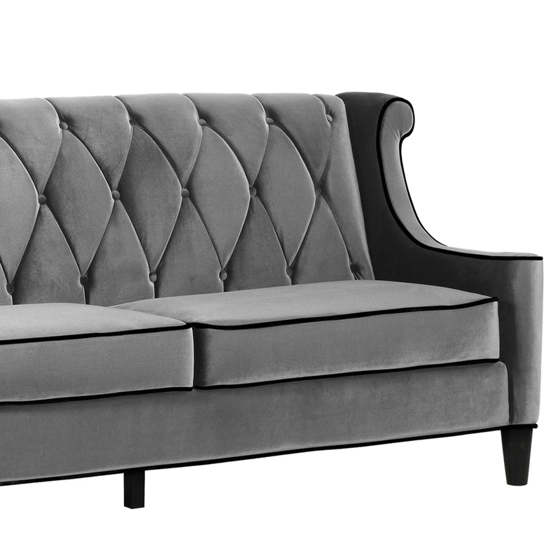 Barrister Sofa In Gray Velvet With Black Piping - Furniture City (CA)l