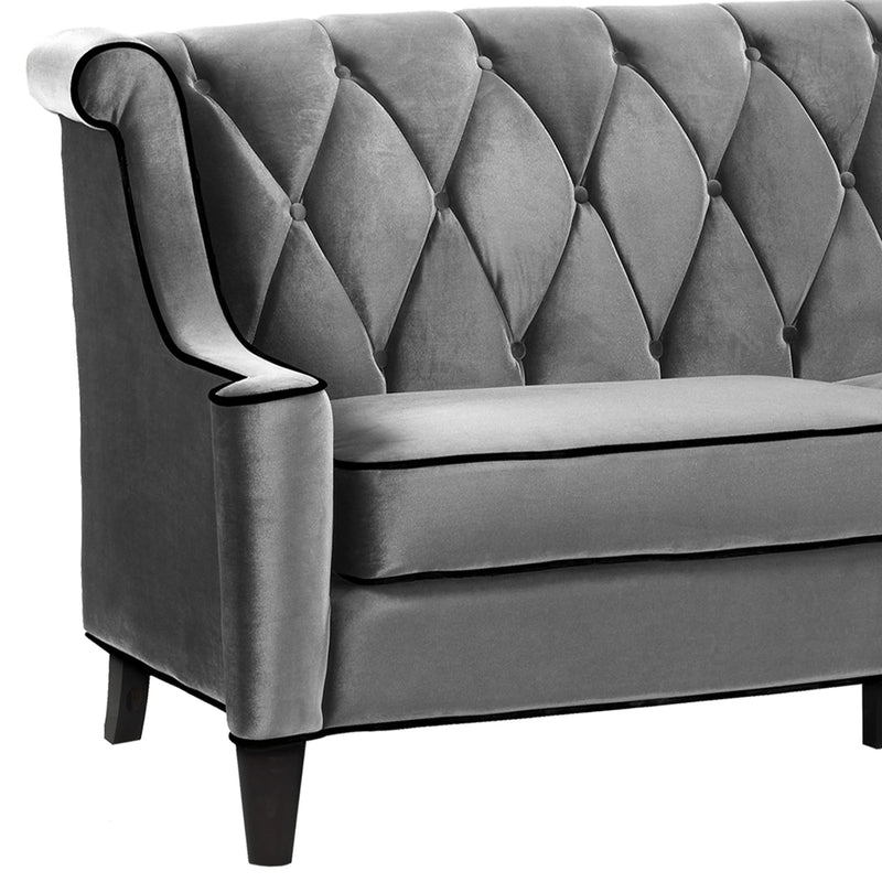 Barrister Sofa In Gray Velvet With Black Piping - Furniture City (CA)l