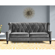 Barrister Sofa In Gray Velvet With Black Piping - Furniture City (CA)l