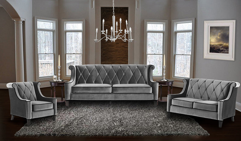 Barrister Sofa In Gray Velvet With Black Piping - Furniture City (CA)l