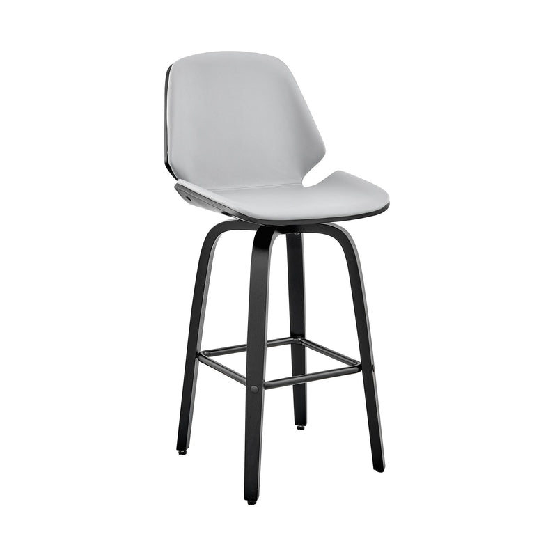 Arabela 26" Gray Faux Leather and Black Wood Swivel Bar Stool - Furniture City (CA)l