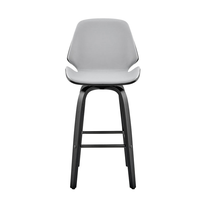 Arabela 26" Gray Faux Leather and Black Wood Swivel Bar Stool - Furniture City (CA)l
