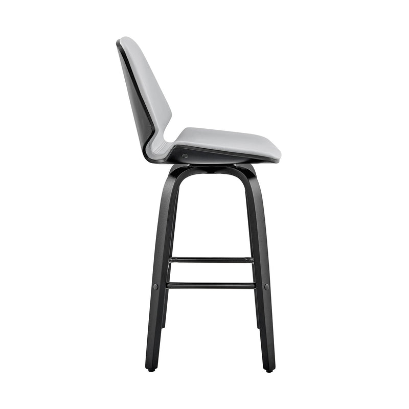 Arabela 26" Gray Faux Leather and Black Wood Swivel Bar Stool - Furniture City (CA)l
