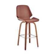 Arabela 26" Brown Faux Leather and Walnut Wood Swivel Bar Stool - Furniture City (CA)l