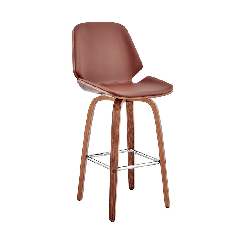Arabela 26" Brown Faux Leather and Walnut Wood Swivel Bar Stool - Furniture City (CA)l