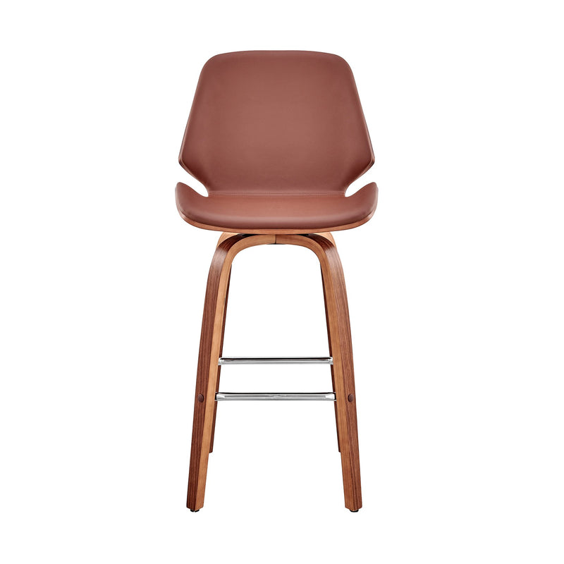 Arabela 26" Brown Faux Leather and Walnut Wood Swivel Bar Stool - Furniture City (CA)l