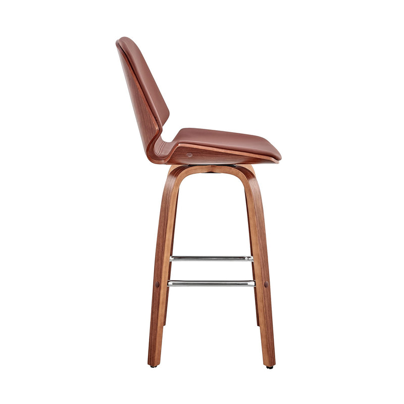 Arabela 26" Brown Faux Leather and Walnut Wood Swivel Bar Stool - Furniture City (CA)l