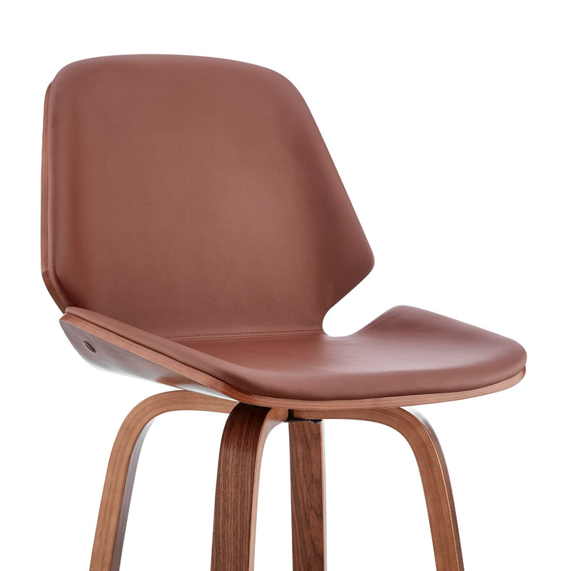 Arabela 26" Brown Faux Leather and Walnut Wood Swivel Bar Stool - Furniture City (CA)l