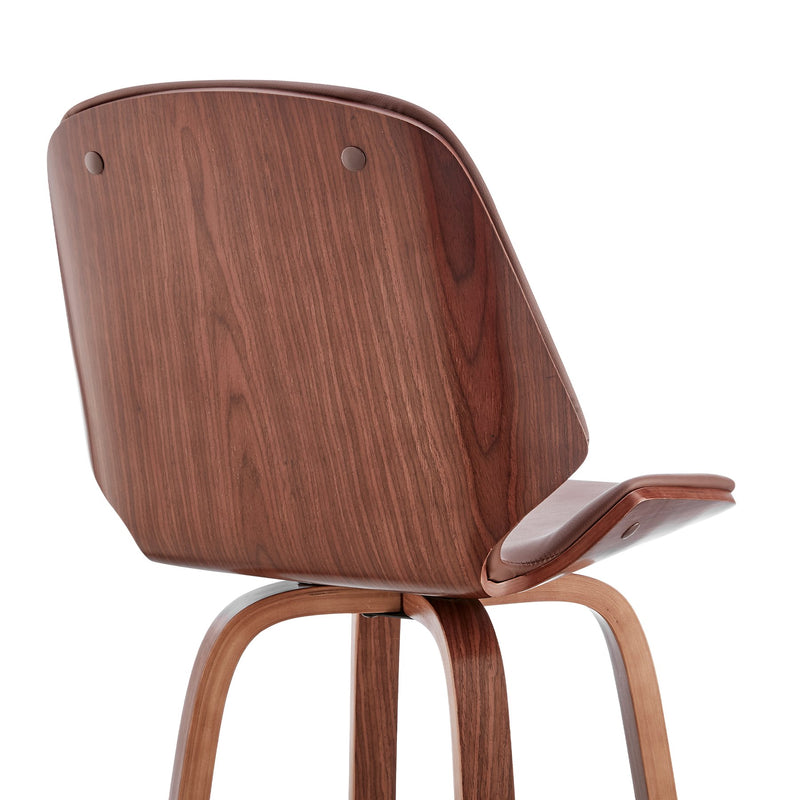 Arabela 26" Brown Faux Leather and Walnut Wood Swivel Bar Stool - Furniture City (CA)l