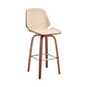 Arabela 26" Cream Faux Leather and Walnut Wood Swivel Bar Stool - Furniture City (CA)l