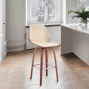 Arabela 26" Cream Faux Leather and Walnut Wood Swivel Bar Stool - Furniture City (CA)l