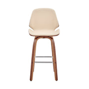 Arabela 26" Cream Faux Leather and Walnut Wood Swivel Bar Stool - Furniture City (CA)l