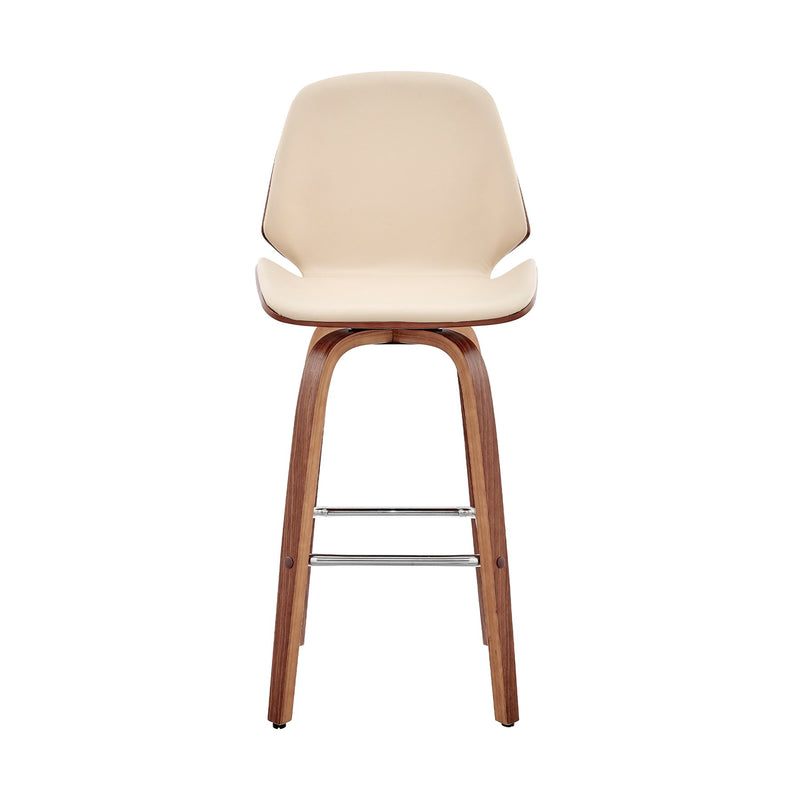 Arabela 26" Cream Faux Leather and Walnut Wood Swivel Bar Stool - Furniture City (CA)l