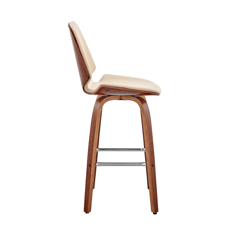 Arabela 26" Cream Faux Leather and Walnut Wood Swivel Bar Stool - Furniture City (CA)l
