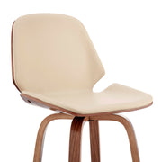 Arabela 26" Cream Faux Leather and Walnut Wood Swivel Bar Stool - Furniture City (CA)l