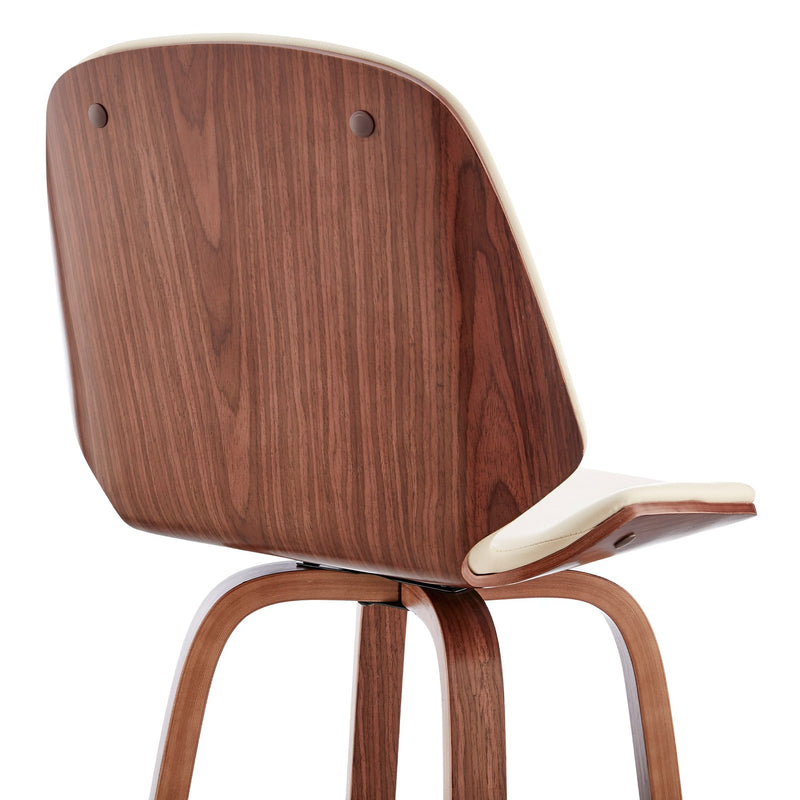 Arabela 26" Cream Faux Leather and Walnut Wood Swivel Bar Stool - Furniture City (CA)l