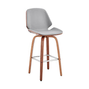 Arabela 26" Gray Faux Leather and Walnut Wood Swivel Bar Stool - Furniture City (CA)l