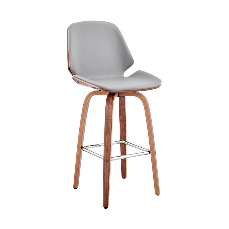 Arabela 26" Gray Faux Leather and Walnut Wood Swivel Bar Stool - Furniture City (CA)l