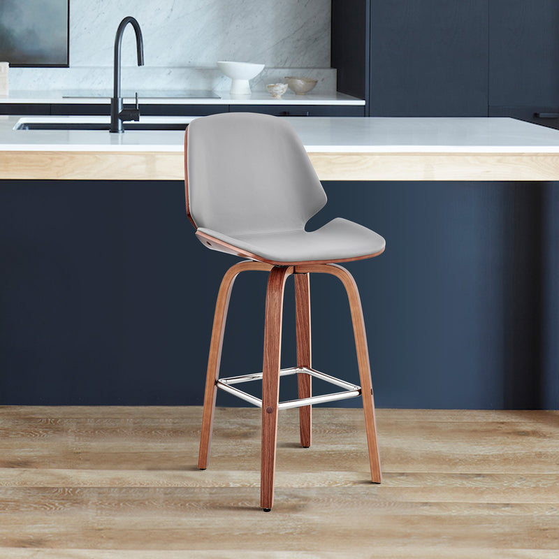 Arabela 26" Gray Faux Leather and Walnut Wood Swivel Bar Stool - Furniture City (CA)l