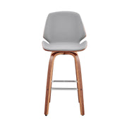 Arabela 26" Gray Faux Leather and Walnut Wood Swivel Bar Stool - Furniture City (CA)l