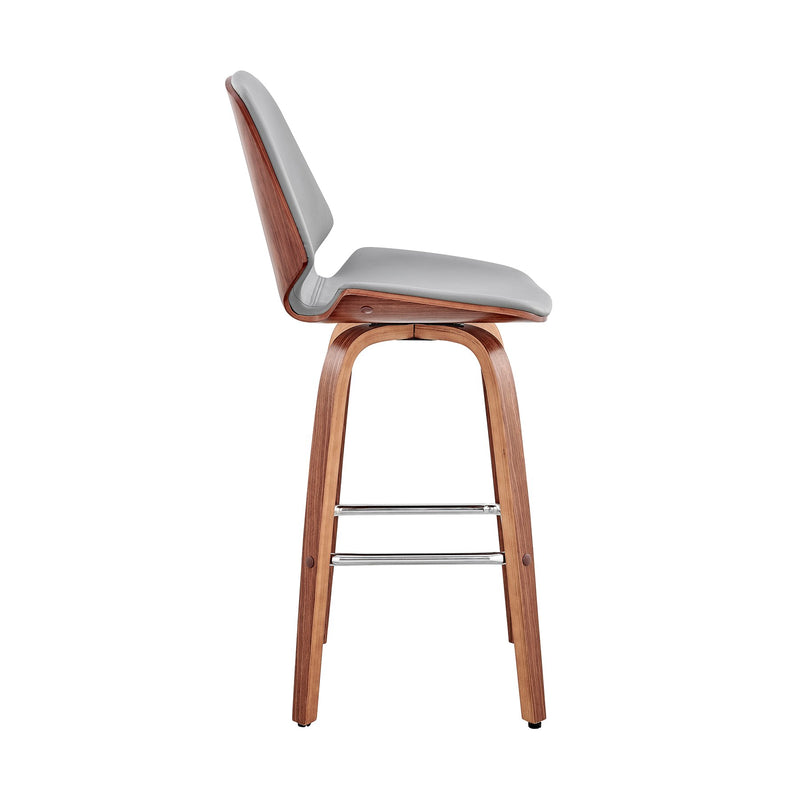 Arabela 26" Gray Faux Leather and Walnut Wood Swivel Bar Stool - Furniture City (CA)l