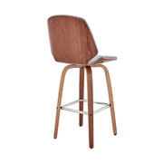 Arabela 26" Gray Faux Leather and Walnut Wood Swivel Bar Stool - Furniture City (CA)l
