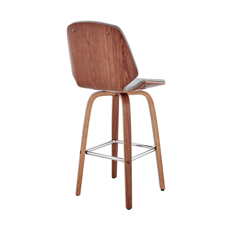 Arabela 26" Gray Faux Leather and Walnut Wood Swivel Bar Stool - Furniture City (CA)l