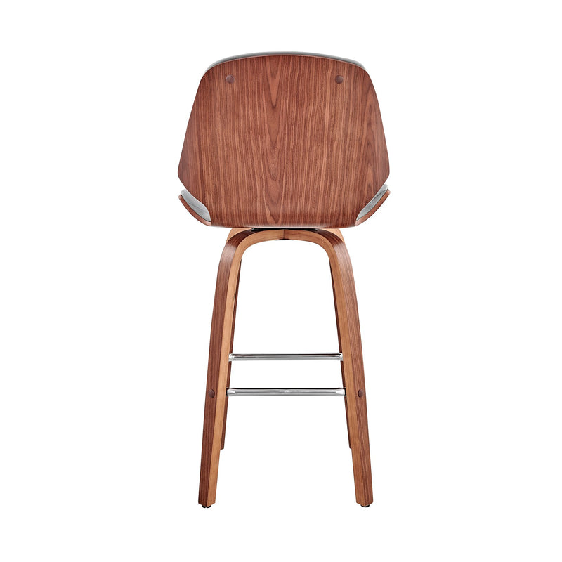 Arabela 26" Gray Faux Leather and Walnut Wood Swivel Bar Stool - Furniture City (CA)l