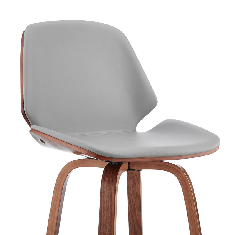 Arabela 26" Gray Faux Leather and Walnut Wood Swivel Bar Stool - Furniture City (CA)l