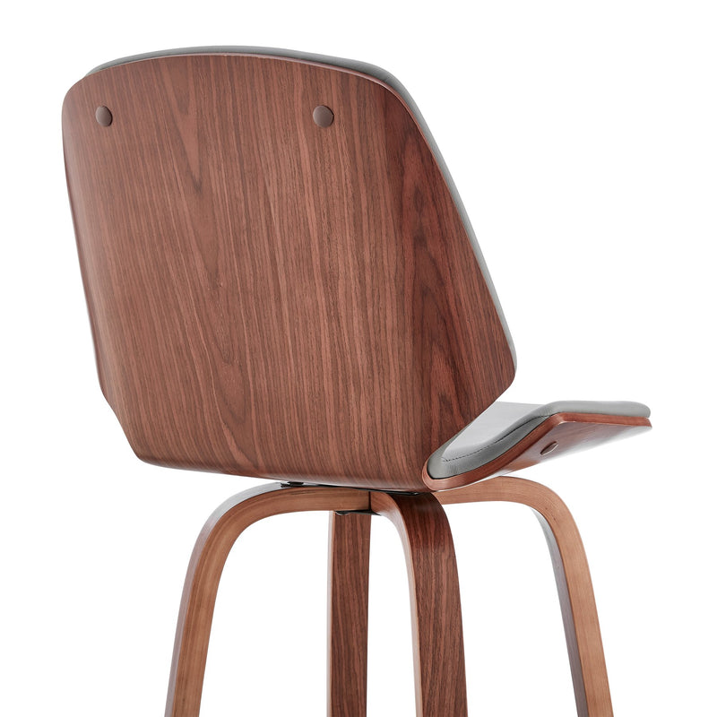 Arabela 26" Gray Faux Leather and Walnut Wood Swivel Bar Stool - Furniture City (CA)l