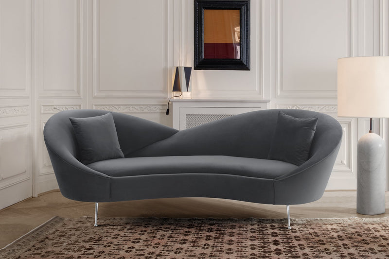 Anabella Gray Fabric Upholstered Sofa with Silver Legs - Furniture City (CA)l