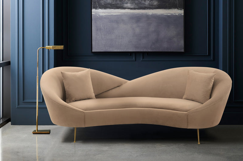 Anabella Natural Fabric Upholstered Sofa with Brushed Gold Legs - Furniture City (CA)l