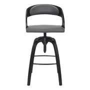 Abby Contemporary Adjustable Barstool in Black Brushed Wood Finish and Gray Faux Leather - Furniture City (CA)l