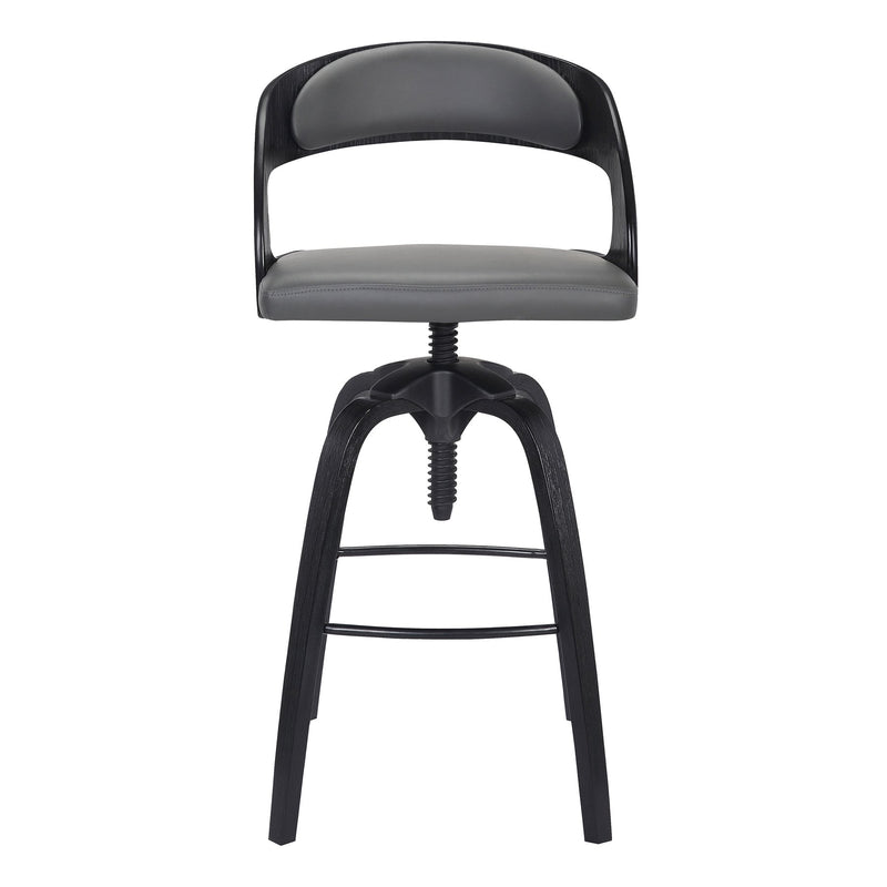 Abby Contemporary Adjustable Barstool in Black Brushed Wood Finish and Gray Faux Leather - Furniture City (CA)l
