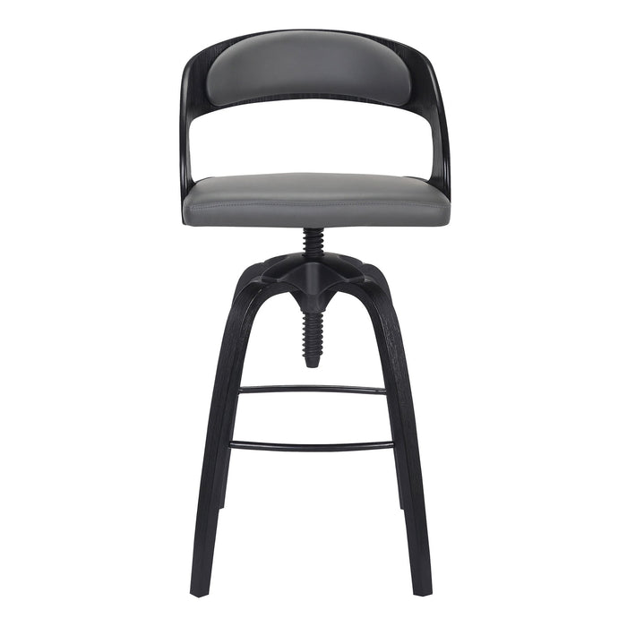 Abby Contemporary Adjustable Barstool in Black Brushed Wood Finish and Gray Faux Leather