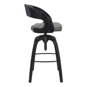 Abby Contemporary Adjustable Barstool in Black Brushed Wood Finish and Gray Faux Leather - Furniture City (CA)l