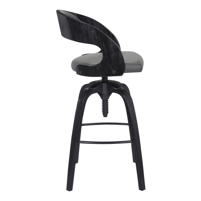 Abby Contemporary Adjustable Barstool in Black Brushed Wood Finish and Gray Faux Leather