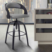 Abby Contemporary Adjustable Barstool in Black Brushed Wood Finish and Gray Faux Leather - Furniture City (CA)l