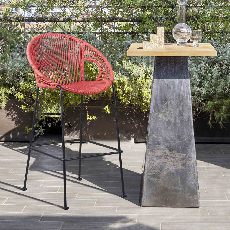 Acapulco 30" Indoor Outdoor Steel Bar Stool with Brick Red Rope - Furniture City (CA)l