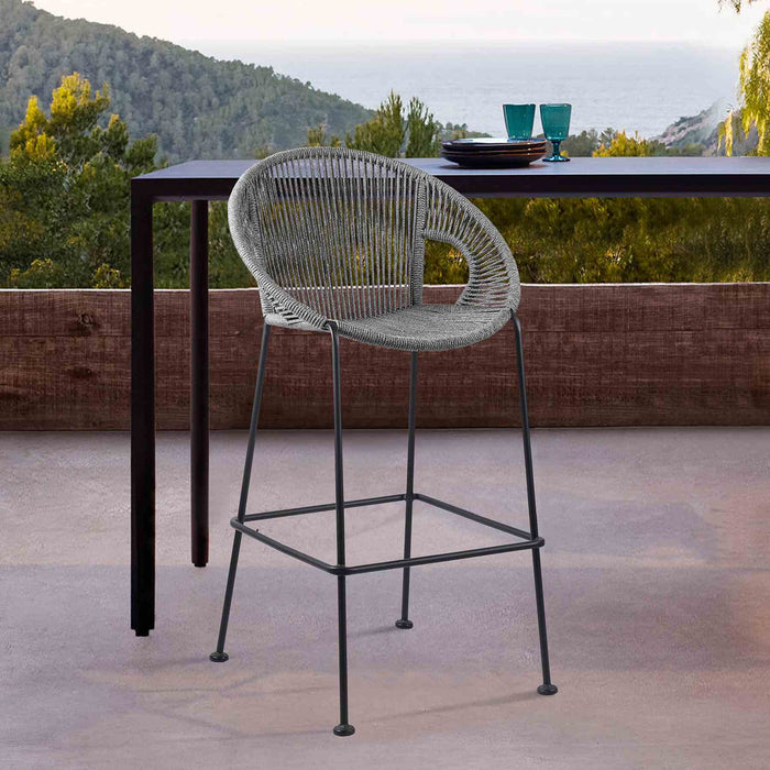 Acapulco 30" Indoor Outdoor Steel Bar Stool with Gray Rope