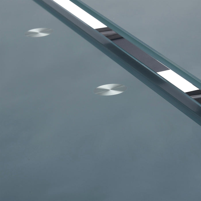 Ace Contemporary Extension Dining Table in Gray Powder Coated Finish with Brushed Stainless Steel and Gray Tempered Glass Top