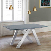 Ace Contemporary Extension Dining Table in Gray Powder Coated Finish with Brushed Stainless Steel and Gray Tempered Glass Top - Furniture City (CA)l