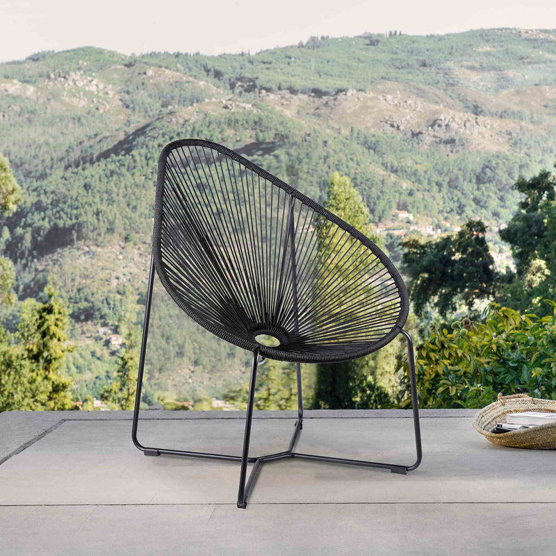 Acapulco Indoor Outdoor Steel Papasan Lounge Chair with Black Rope - Furniture City (CA)l