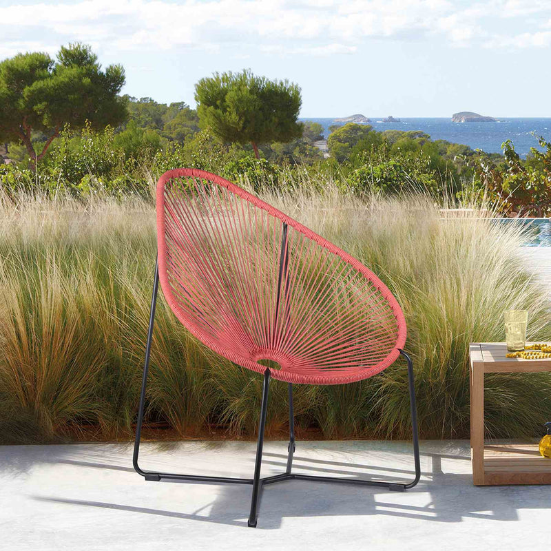 Acapulco Indoor Outdoor Steel Papasan Lounge Chair with Brick Red Rope - Furniture City (CA)l