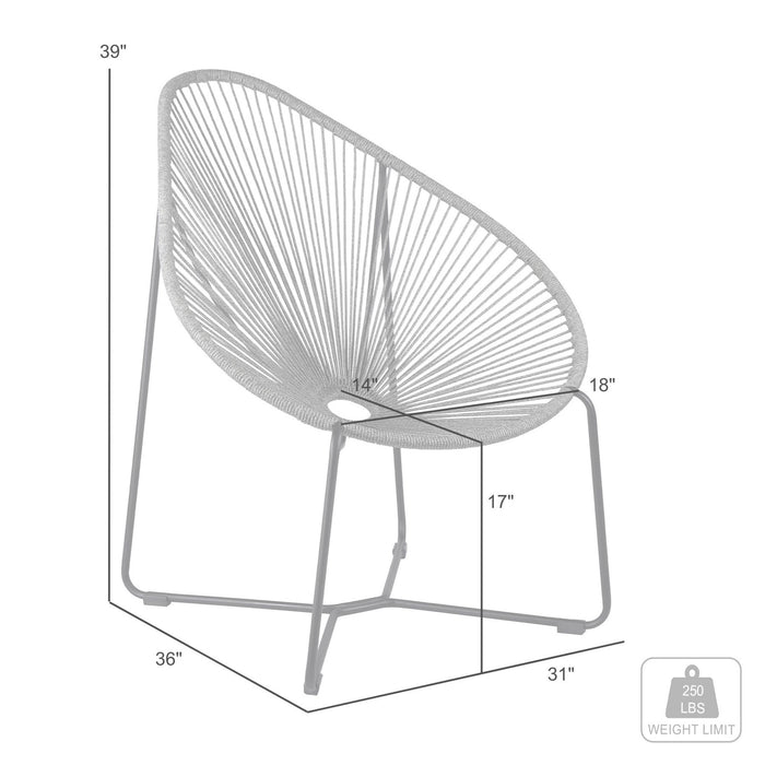 Acapulco Indoor Outdoor Steel Papasan Lounge Chair with Gray Rope