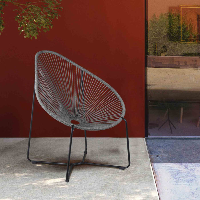 Acapulco Indoor Outdoor Steel Papasan Lounge Chair with Gray Rope
