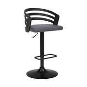 Adele Adjustable Height Swivel Gray Faux Leather and Black Wood Bar Stool with Black Base - Furniture City (CA)l