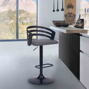 Adele Adjustable Height Swivel Gray Faux Leather and Black Wood Bar Stool with Black Base - Furniture City (CA)l