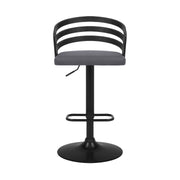 Adele Adjustable Height Swivel Gray Faux Leather and Black Wood Bar Stool with Black Base - Furniture City (CA)l