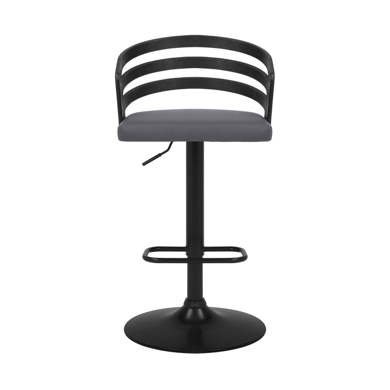 Adele Adjustable Height Swivel Gray Faux Leather and Black Wood Bar Stool with Black Base - Furniture City (CA)l